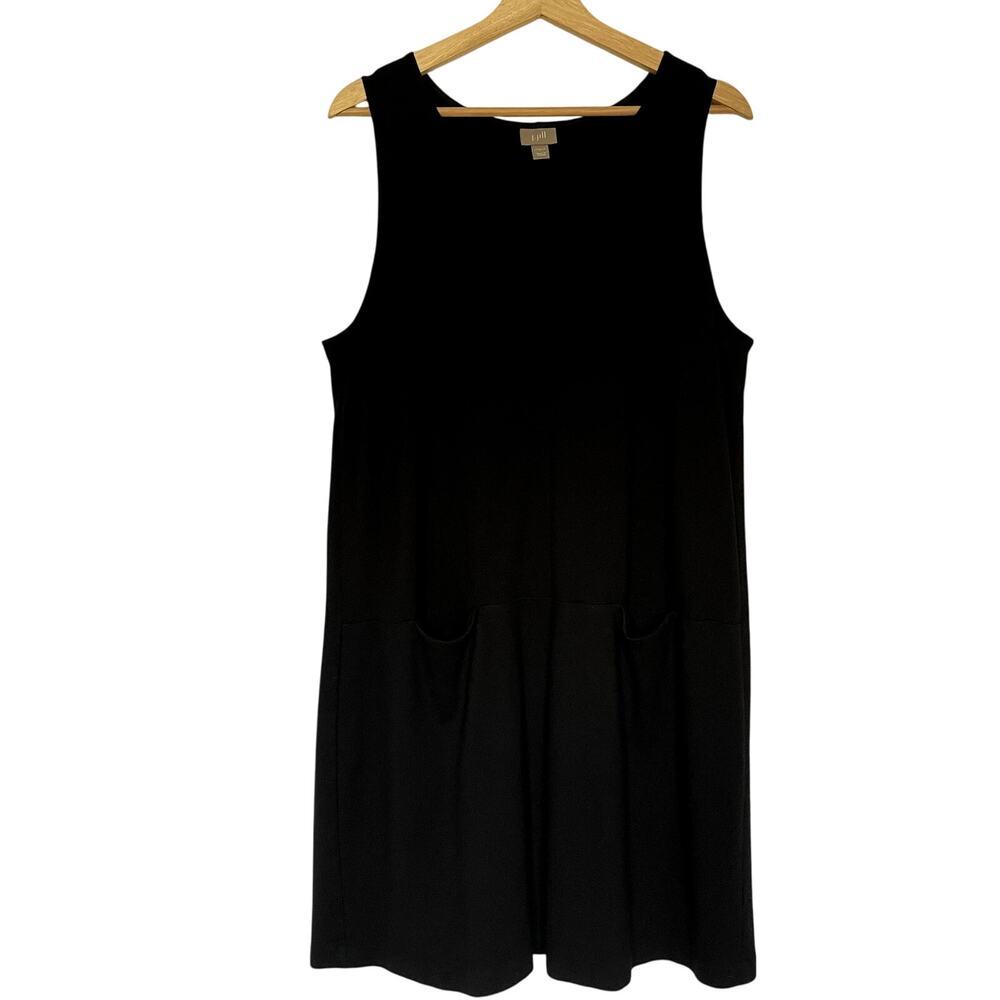 J.Jill black‎ midi dress sleeveless sailor style front pockets women's L stretch